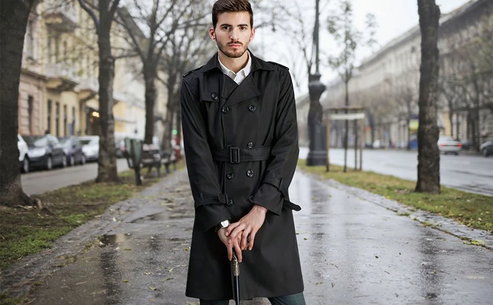 Old Money Outfits for Men: Black Trench Coat Outfit