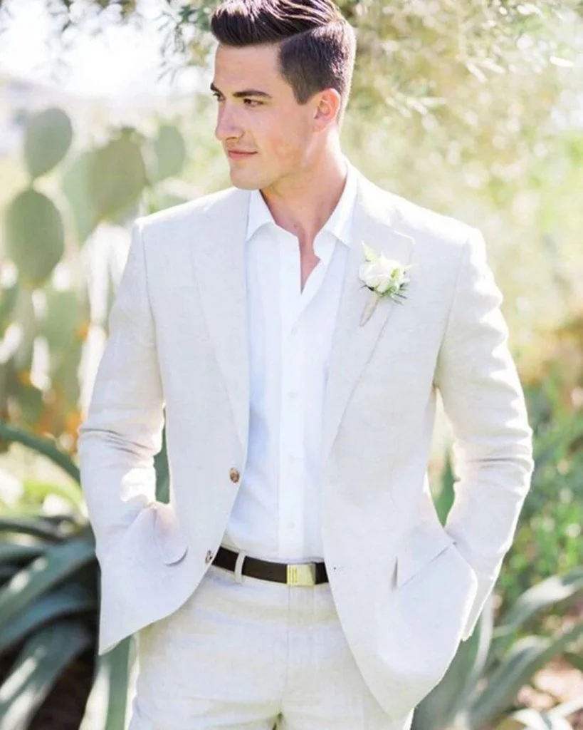 Man Groom Wearing White Suit