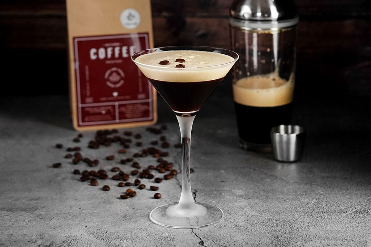 Glass of Espresso Martini with Three Coffee Beans