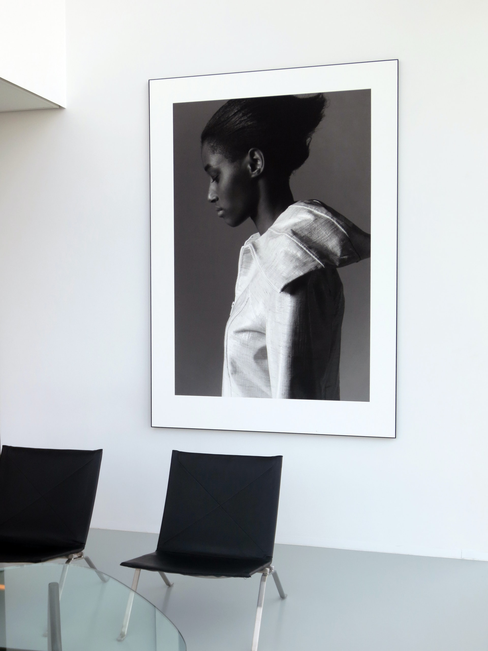 Woman Wearing White Top on Art Frame Black and White
