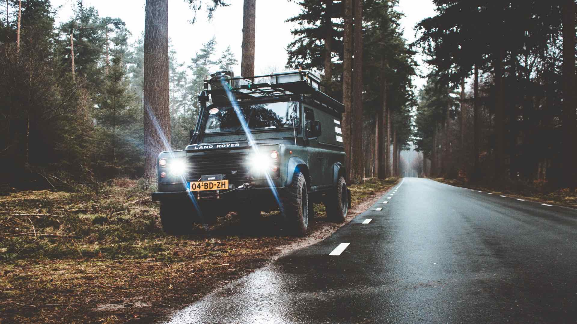 Land Rover Defender in the Woods
