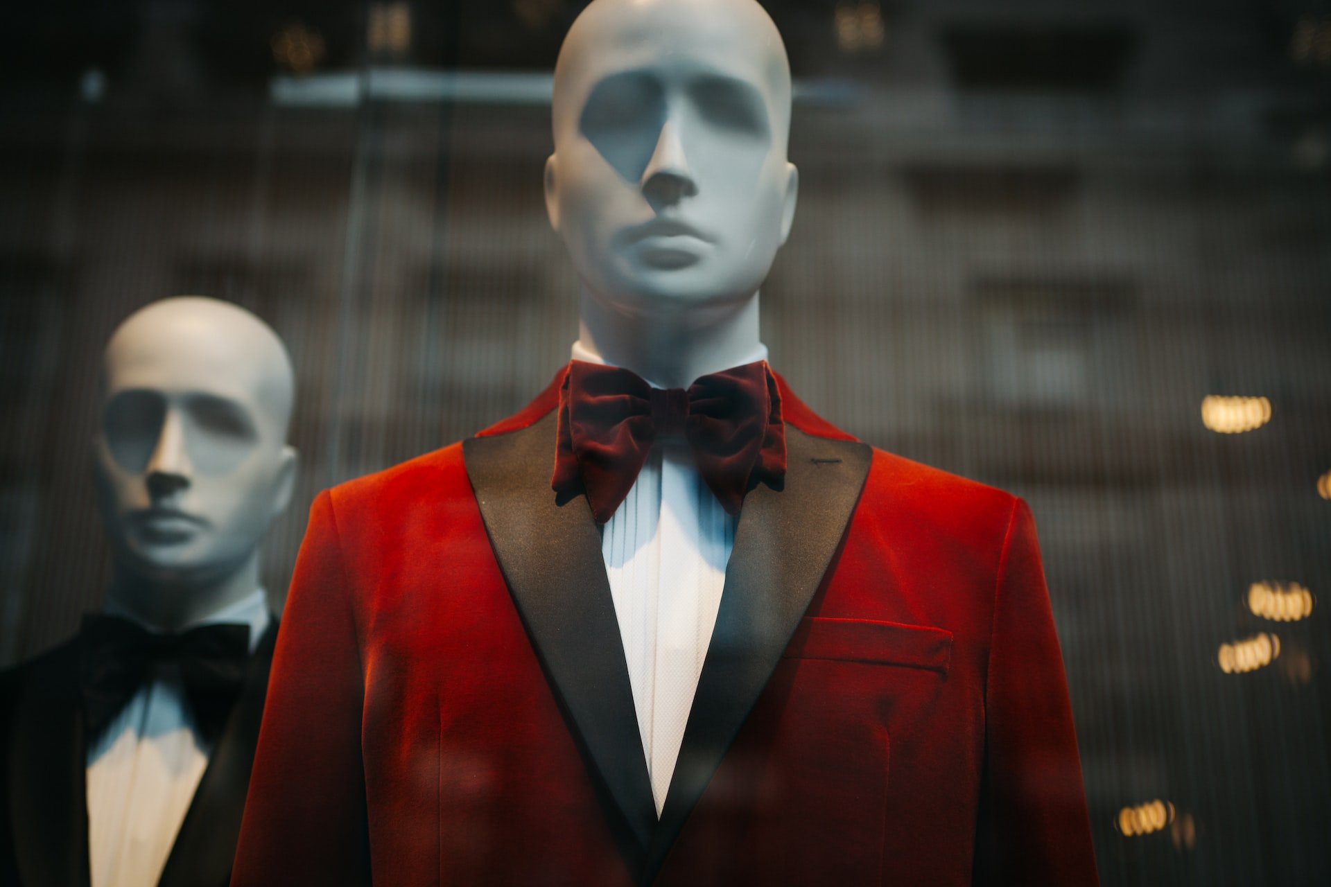 Mannequin Wearing A Red Notched Suit Jacket