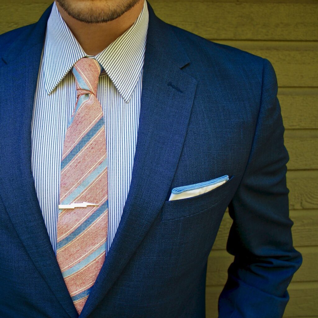 Dress Shirts Every Man Needs: Striped Shirt Navy Blue Suit Outfit