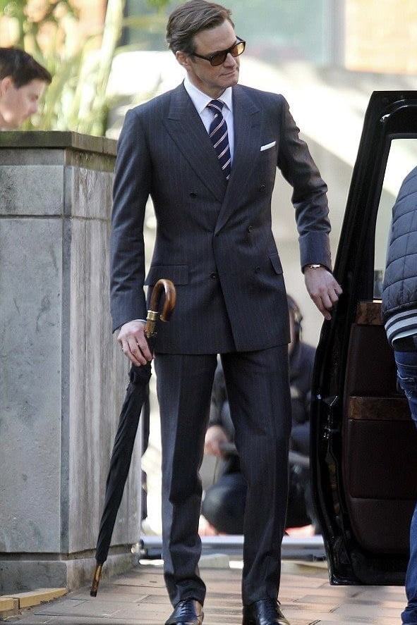 Colin Firth in a Navy Double Breasted Suit