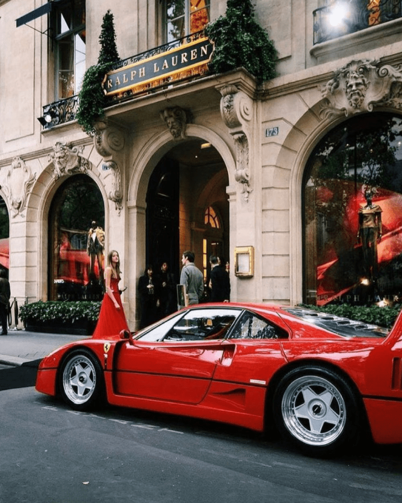 Ferrari F40 in front of a Ralph Lauren Store